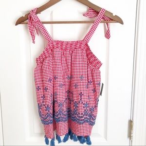CROWN & IVY Picnic Party Signature Gingham Top NWT